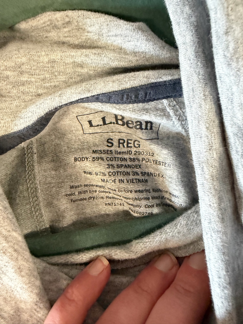 L.L.Bean Gray Cowl Neck Thumbhole Cozy Pullover Sweatshirt Size Sm Cottagecore - Picture 5 of 8